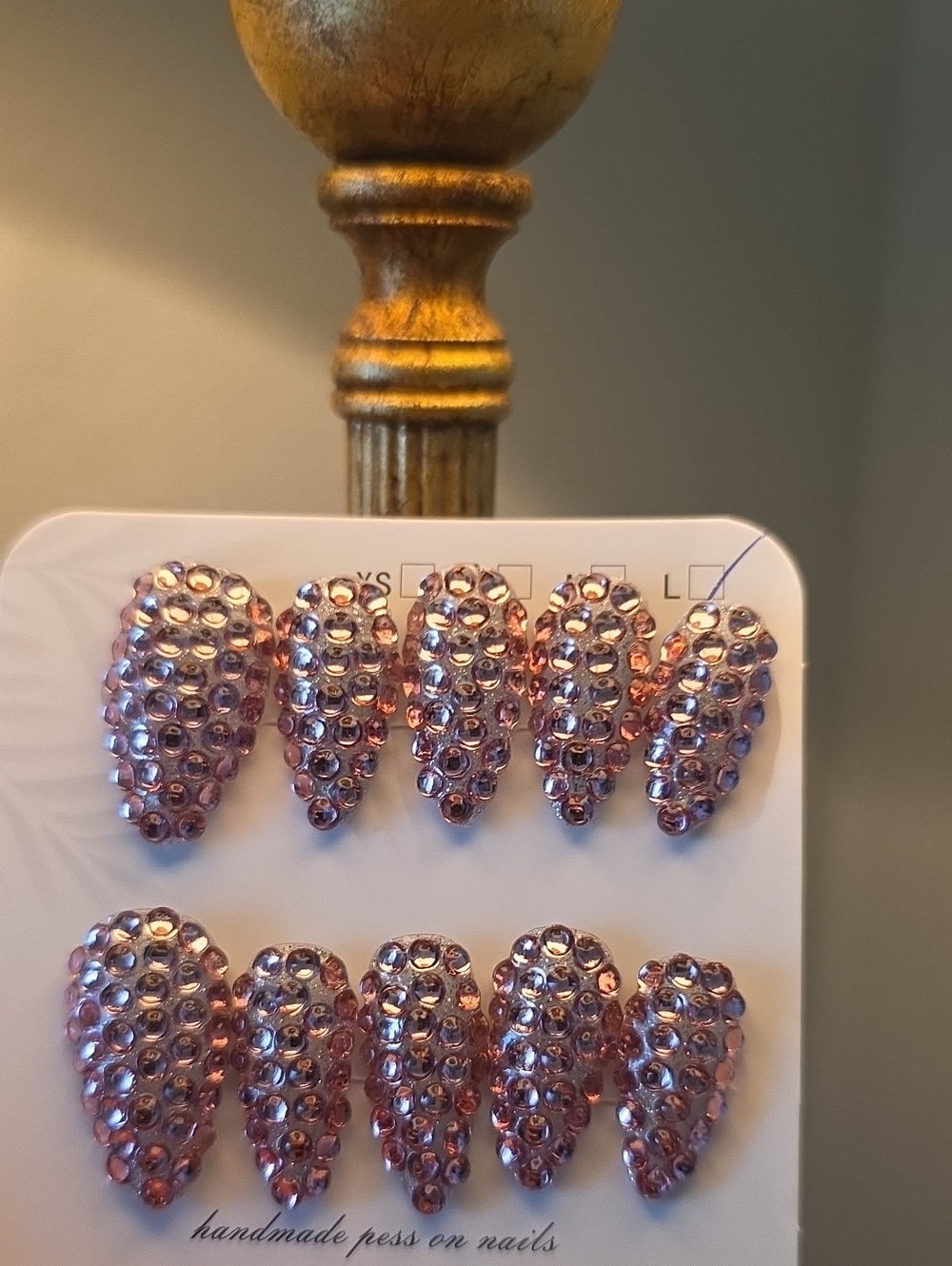 Handmade Pink Crystal Press-On Nails - Sparkling Press-On Set Size Large